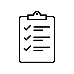 Clipboard Checklist Icon Representing Task Management and To-Do List with Check Marks in Minimalist Outline Style