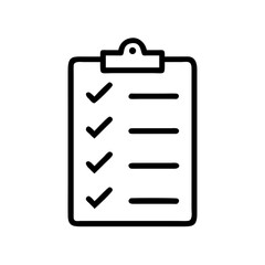 Clipboard Checklist Icon Representing Task Management and To-Do List with Check Marks in Minimalist Outline Style