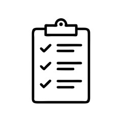 Clipboard Checklist Icon Representing Task Management and To-Do List with Check Marks in Minimalist Outline Style