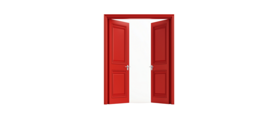 Open Red Double Door on Transparent Background