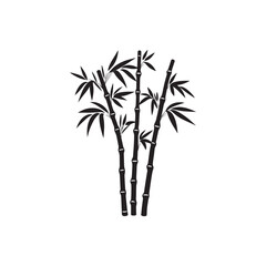 Fototapeta premium Three Black Bamboo Stalks with Leaves Silhouette Illustration Isolated on a White Background