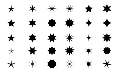 いろいろな形の星とキラキラ素材ベクターセット