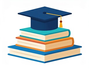 Stacked Books With Graduation Cap Illustration
