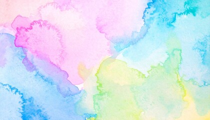 Delicate pastel watercolor washes blend softly across the textured paper creating an ethereal and dreamy background with gentle hues of pink, blue, green, and yellow.