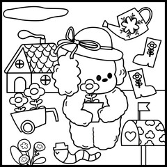  literacy day, hand drawn and calligraphy, hand drawn world book, Coloring book, little boy and his dog, back to school 