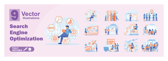 Search Engine Optimization illustration mega set.