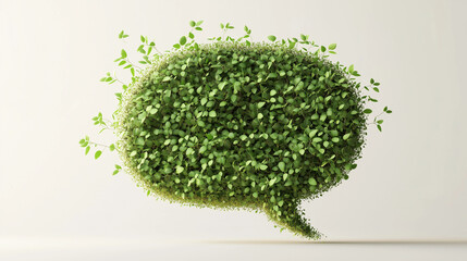 Speech bubble form by green leaves sprouting. Concept of customer service, environment communication, healing.