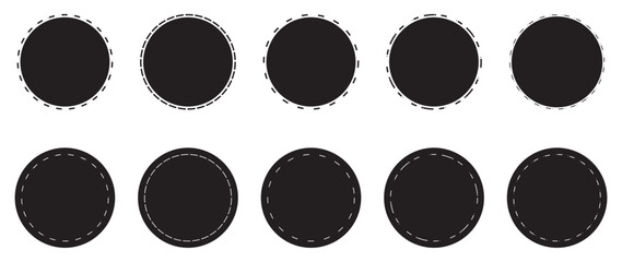 Dashed and dotted black circle icon. Simple dashed circle set on white background. Vector icons in flat style. Dotted geometric round figures. Vector outline.