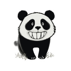 Obraz premium Cartoon panda, happy and aggressive expression, sitting in grass, on transparent background