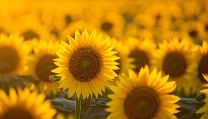 Obraz premium Vibrant Sunflower Field at Golden Hour: A Stunning Display of Nature's Beauty