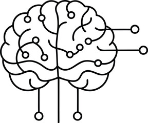 AI brain circuit Vector Line art illustration Medical Diagram Brain with Anatomical Labels