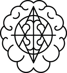 AI brain circuit Vector Line art illustration Occult Symbol Brain with Sacred Geometry