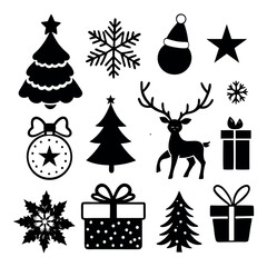 Black and white christmas icons collection