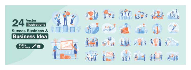 Business success illustrations and creative business ideas. Mega set.