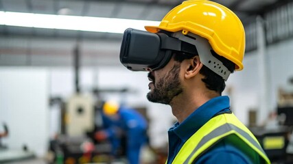 Man Wearing Vr Headset In Industrial Facility - Powered by Adobe
