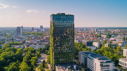 Fototapeta premium Green Oasis High-Rise, A Vertical Garden Building in the Cityscape Scenery