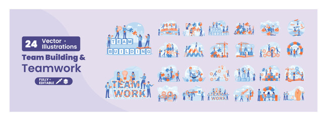 Team building and teamwork illustrations. Mega set.