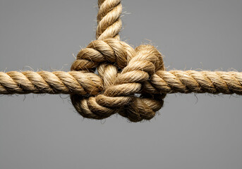 Rope Knot Close-up on Gray Background | Strong Bond Symbol for Security, Connection and Nautical Themes