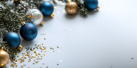 Christmas Decoration with Shiny blue, Blue baubles hanging on silver artificial Christmas tree