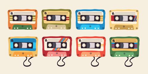 Set collection of vintage old retro audio cassette tape icon clipart avatar logotype isolated illustration