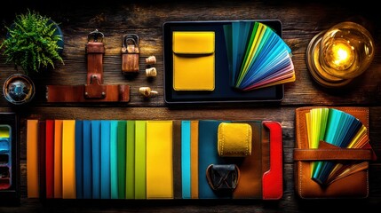 Creative color palette display for design inspiration home office lifestyle flat lay modern aesthetic