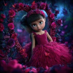 Enchanting fairy tale scene magical garden fantasy artwork nighttime close-up dreamlike atmosphere for kids