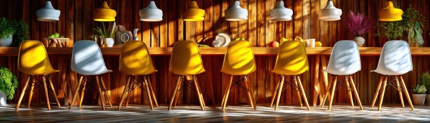 Modern dining experience in stylish restaurant interior design cozy atmosphere bright sunlight inviting ambiance