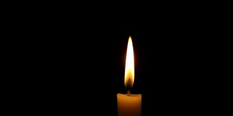 Single flickering candle flame against a black background,  macro,  ambiance