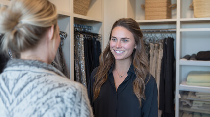 Obraz premium Fashion retail customer service with sales associate helping client in boutique