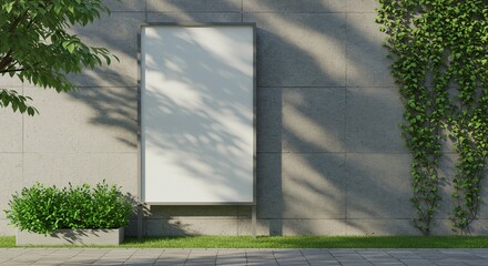 Fototapeta premium Blank Outdoor Display with Green Vines and Tree Shadows in Anime Art