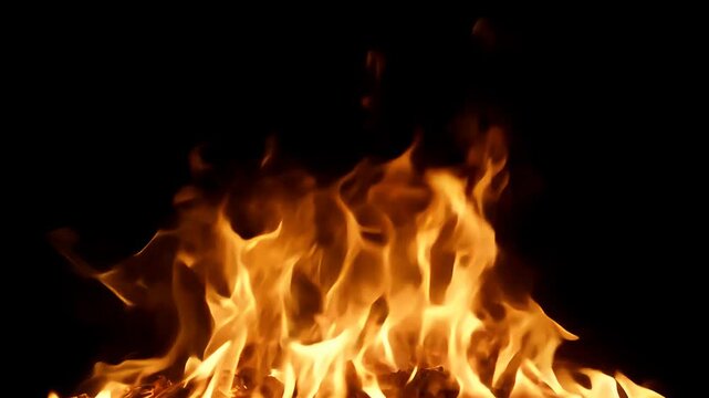 Loopable animation intense flames igniting from darkness transparent background ideal visual overlays fire scenes action cinematic