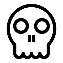 A minimalist black skull icon, The flat design features two large circular eyes and simplified nose and teeth. Suitable for danger symbols, warning signs, or spooky graphic elements.