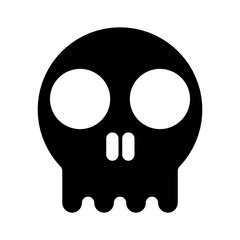 A minimalist black skull icon, The flat design features two large circular eyes and simplified nose and teeth. Suitable for danger symbols, warning signs, or spooky graphic elements.
