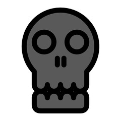 A minimalist black skull icon, The flat design features two large circular eyes and simplified nose and teeth. Suitable for danger symbols, warning signs, or spooky graphic elements.