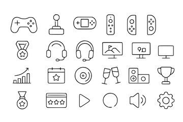 Minimalist Gaming, Esports & Entertainment Line Art Icons Set