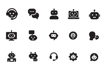 Chatbot and AI virtual assistant glyph Icon set for customer service and support