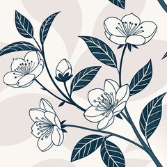 Camellia Flower Seamless Botanical Minimal Pattern