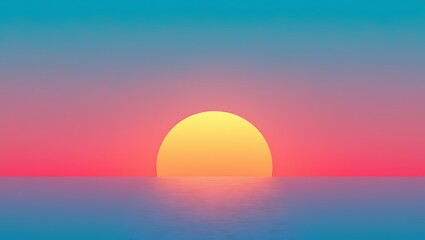 Vibrant Sunset Over Calm Ocean A Serene Pink and Yellow Horizon