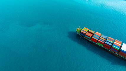 Aerial view of the freight shipping transport system cargo ship container. international...