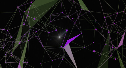 Interconnected Network of Purple Lines with a Central Glowing Light Source