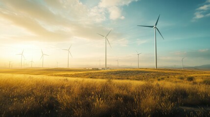 Obraz premium A wind farm with a legal office in the distance, 