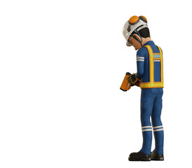 Industrial worker is measuring the temperature with the pyrometer