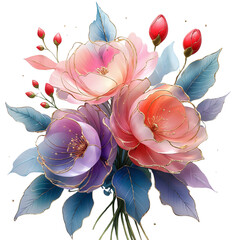 Watercolor Floral PNG Bundle, Transparent Flower Clipart, Digital Flowers for Sublimation, Stickers, Scrapbooking, Invites
