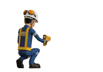 Industrial worker is measuring the temperature with the pyrometer