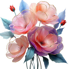 Watercolor Floral PNG Bundle, Transparent Flower Clipart, Digital Flowers for Sublimation, Stickers, Scrapbooking, Invites