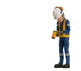 Industrial worker is measuring the temperature with the pyrometer