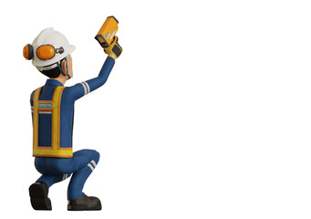 Industrial worker is measuring the temperature with the pyrometer