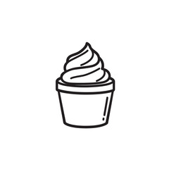 Black and White Line Art Illustration of Soft Serve Ice Cream in Container