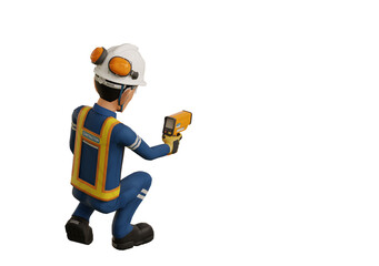 Industrial worker is measuring the temperature with the pyrometer