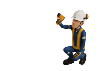 Industrial worker is measuring the temperature with the pyrometer